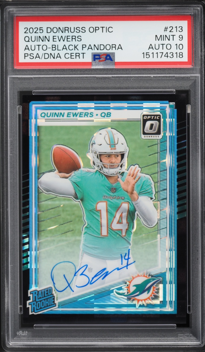 2025 Donruss Optic Black Pandora Prizm Quinn Ewers ROOKIE AUTO DNA 10 /35 #213 PSA 9 MINT