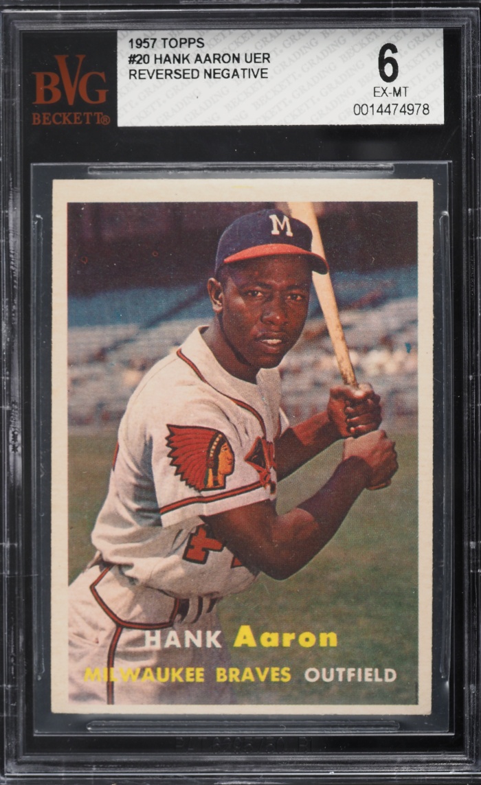 1957 Topps Reversed Negative Hank Aaron #20 BVG 6 EXMT