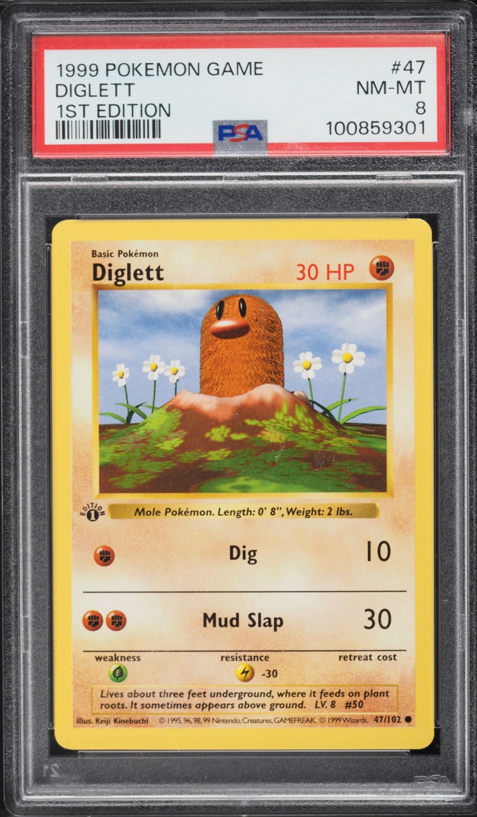 1999 Pokemon Base Set Shadowless 1st Edition Diglett #47 PSA 8 NM-MT
