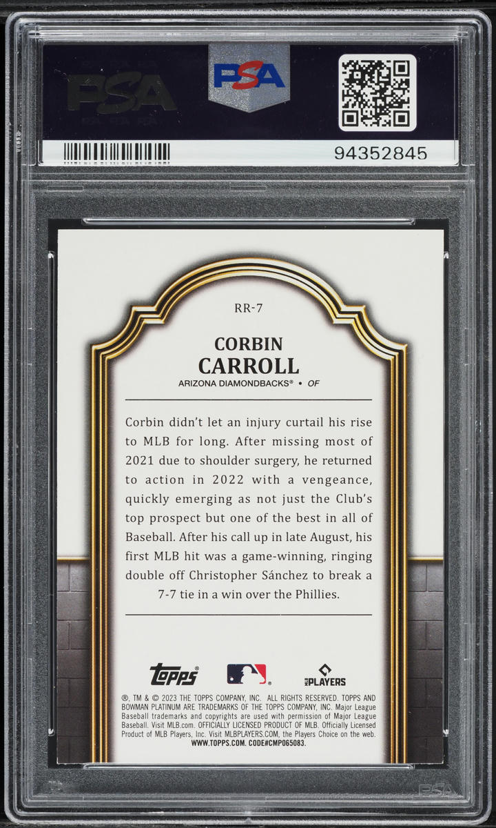 2023 Bowman Platinum Renowned Corbin Carroll ROOKIE #RR-7 PSA 8 NM-MT