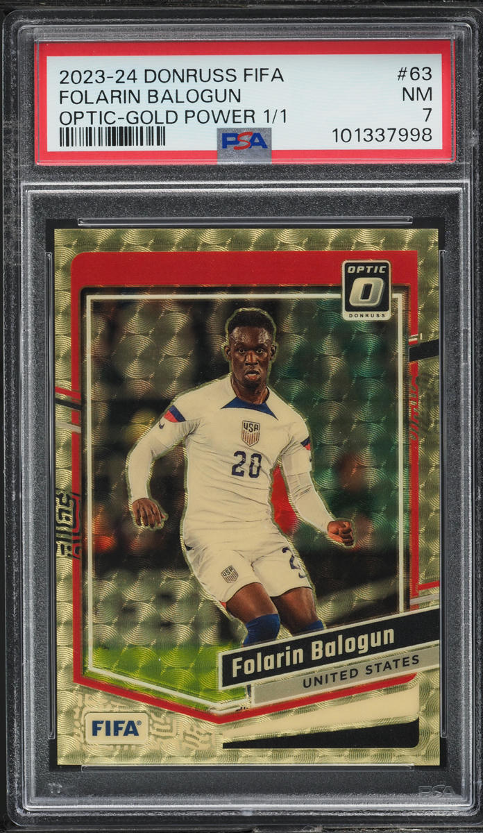 2023 Donruss Optic FIFA Gold Power Folarin Balogun 1/1 #63 PSA 7 NRMT