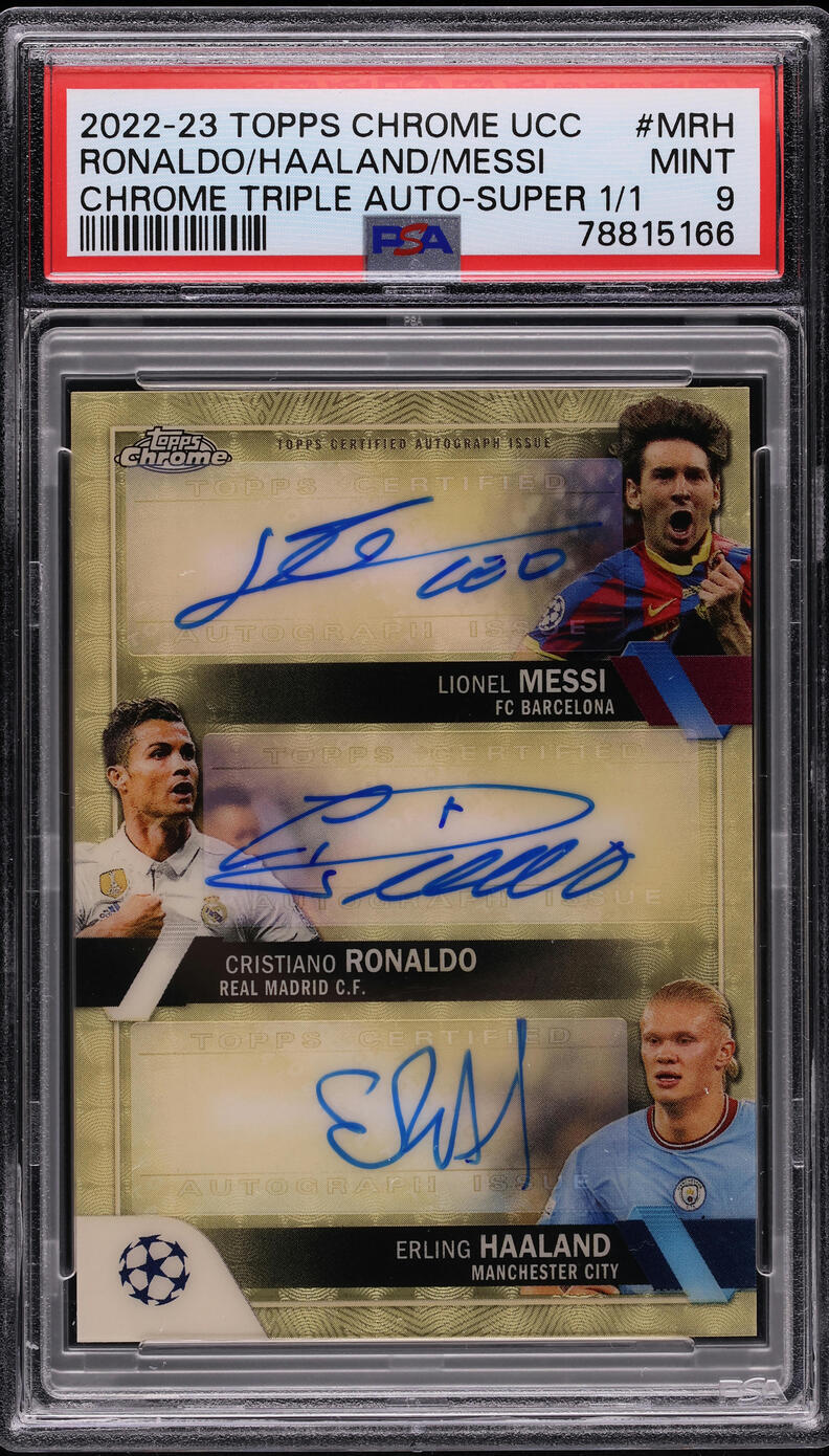2022 Topps Chrome UCC Superfractor Lionel Messi Ronaldo Haaland AUTO 1/1 PSA 9