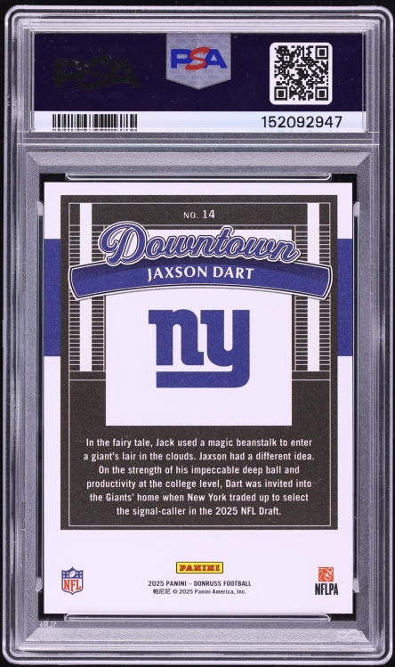 2025 Donruss Downtown Jaxson Dart ROOKIE #14 PSA 10 GEM MINT