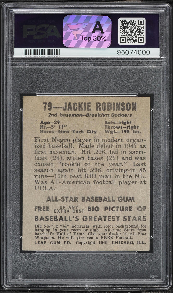 1948 Leaf Jackie Robinson ROOKIE #79 PSA 2.5 GD+
