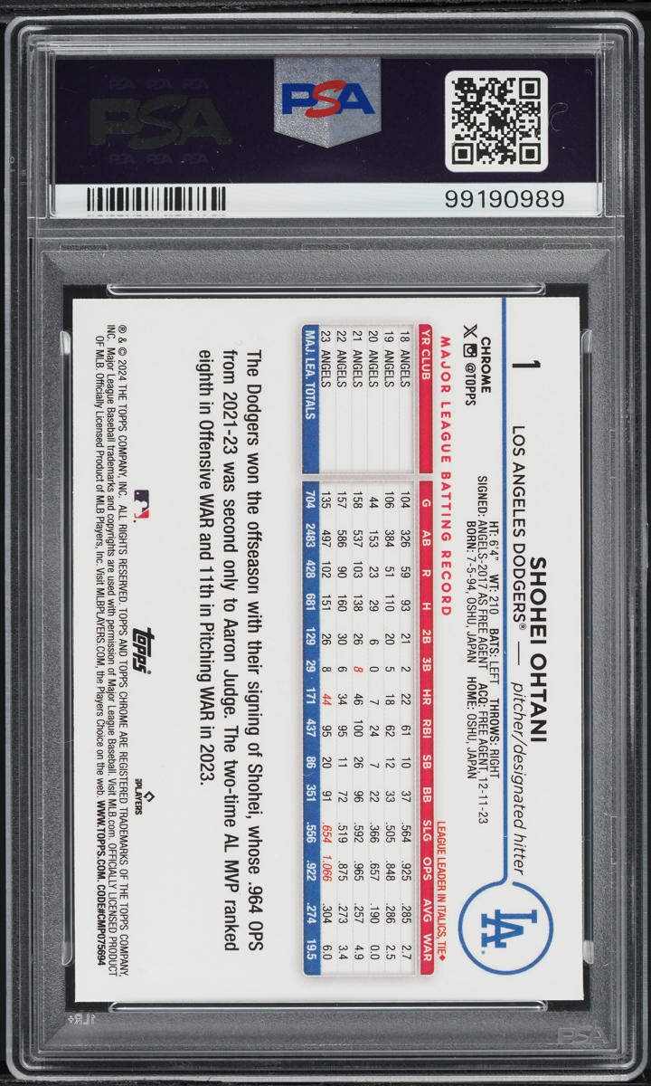 2024 Topps Chrome Blue Wave Refractor Shohei Ohtani /75 #1 PSA 10 GEM MINT