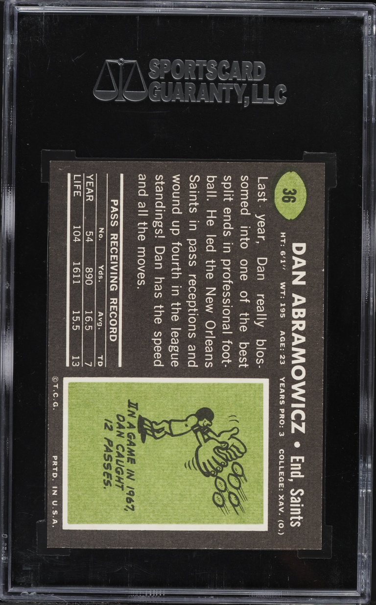 1969 Topps Football Dan Abramowicz #36 SGC 8.5 NM-MT+