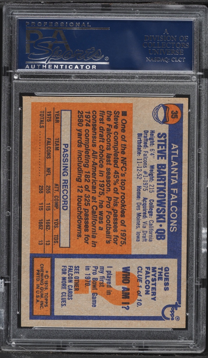 1976 Topps Football Steve Bartkowski ROOKIE #35 PSA 8 NM-MT