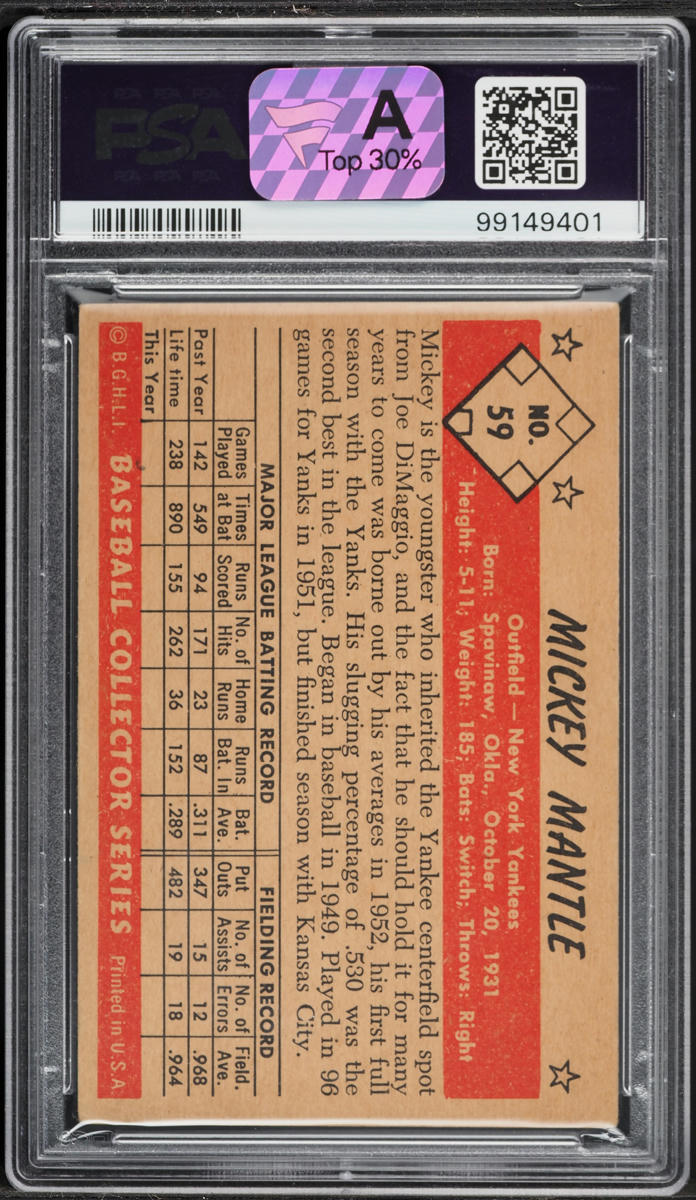 1953 Bowman Color Mickey Mantle #59 PSA 3 VG