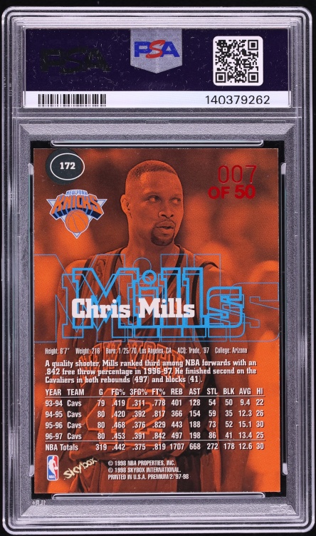 1997 Skybox Premium Star Rubies Chris Mills /50 #172 PSA 7 NRMT