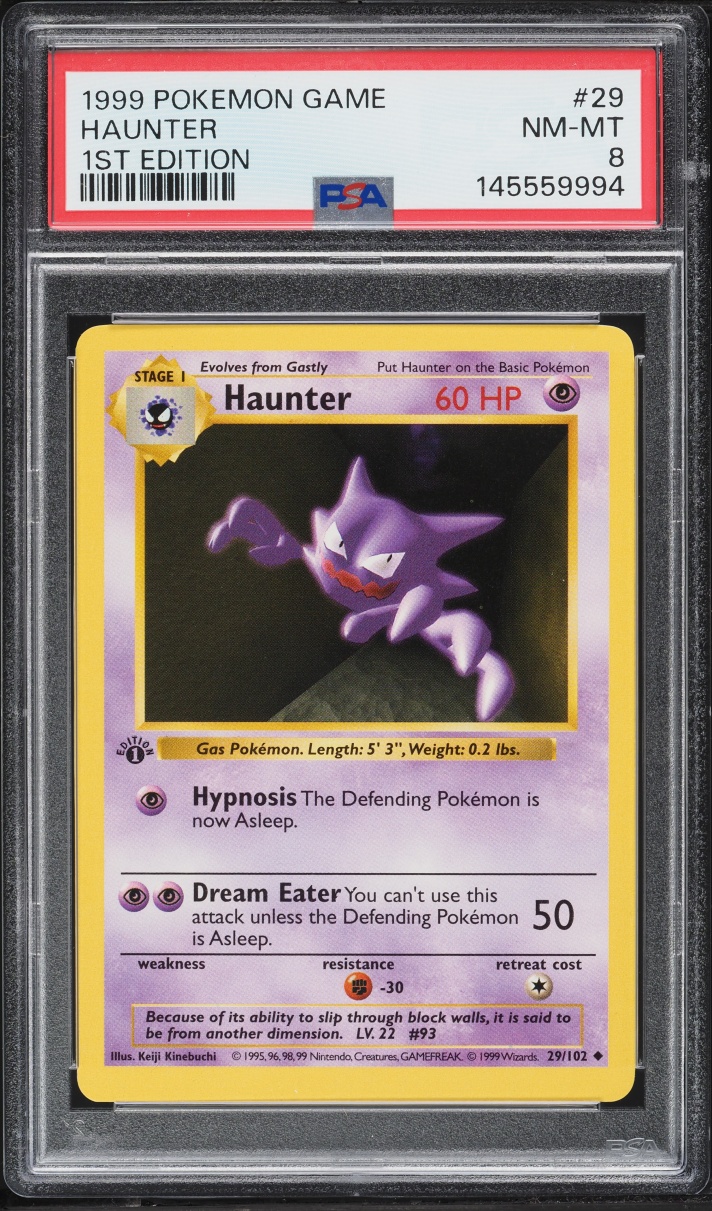1999 Pokemon Base Set Shadowless 1st Edition Haunter #29 PSA 8 NM-MT