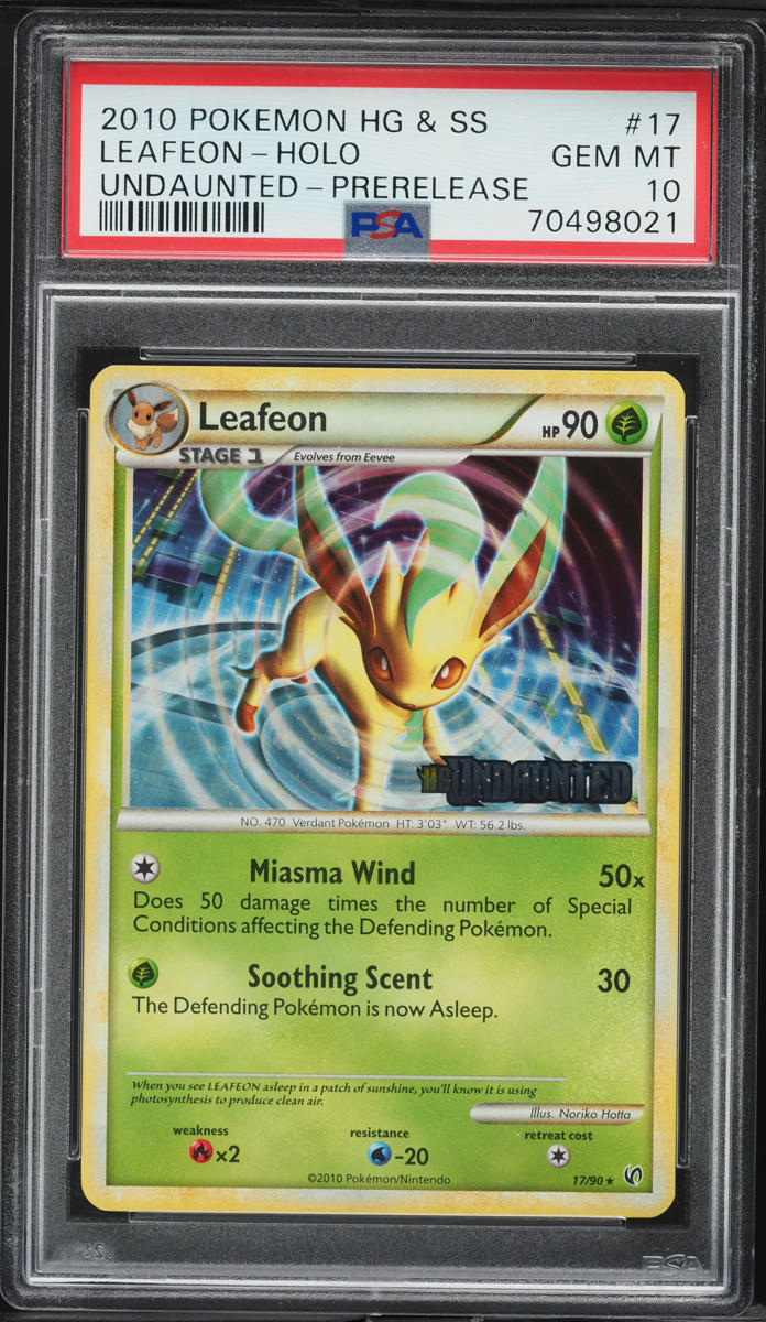 2010 Pokemon HeartGold & SoulSilver Undaunted Prerelease Holo Leafeon #17 PSA 10