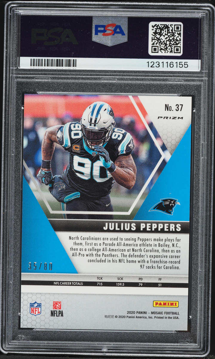 2020 Panini Mosaic Fusion Red Choice Prizm Julius Peppers /80 #37 PSA 10 GEM MINT