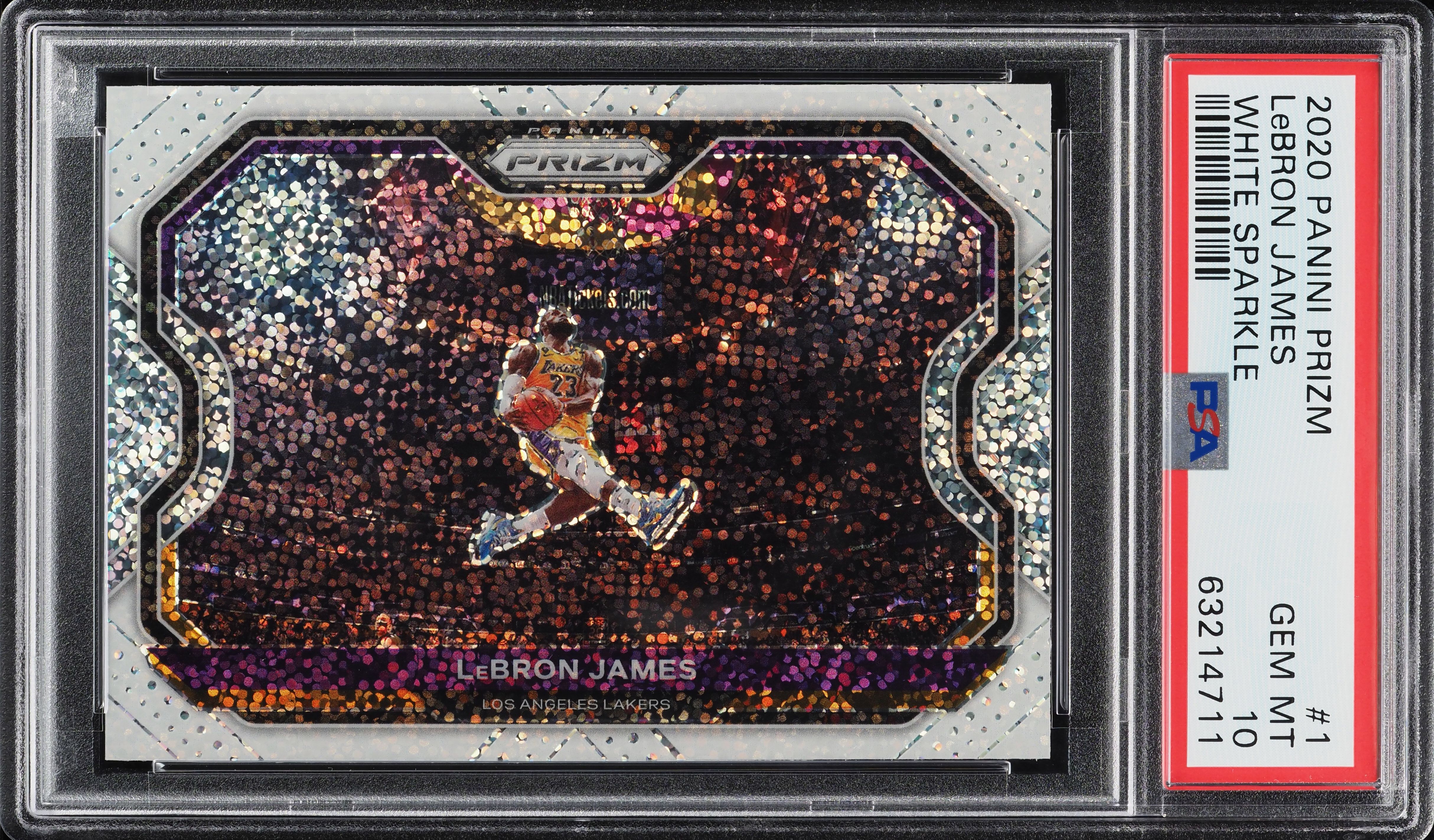 2020 Panini Prizm White Sparkle LeBron James KOBE TRIBUTE #1 PSA
