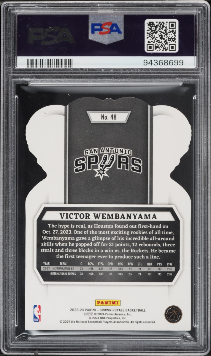 2023 Crown Royale Crystal Red Die-Cut Victor Wembanyama ROOKIE /49 #48 PSA 8 NM-MT