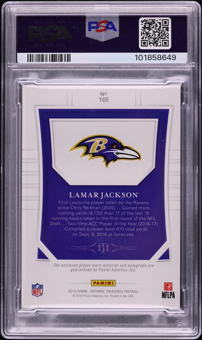 2018 National Treasures Stars & Stripes Lamar Jackson ROOKIE PATCH AUTO DNA 10 /15 PSA AUTH - Photo 2