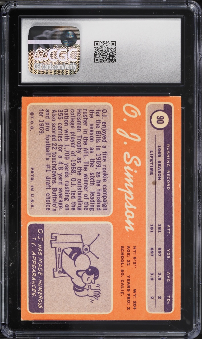 1970 Topps Football O.J. Simpson ROOKIE #90 CGC 5 EX