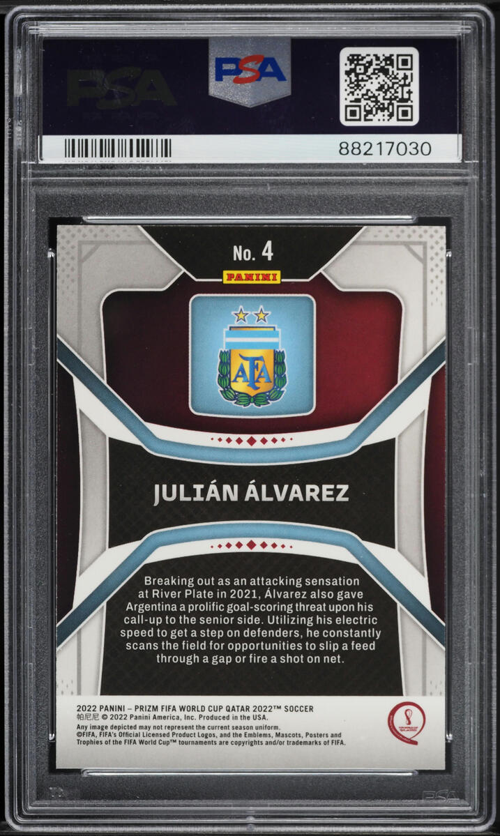 2022 Panini Prizm World Cup Qatar Julian Alvarez ROOKIE #4 PSA 9 MINT
