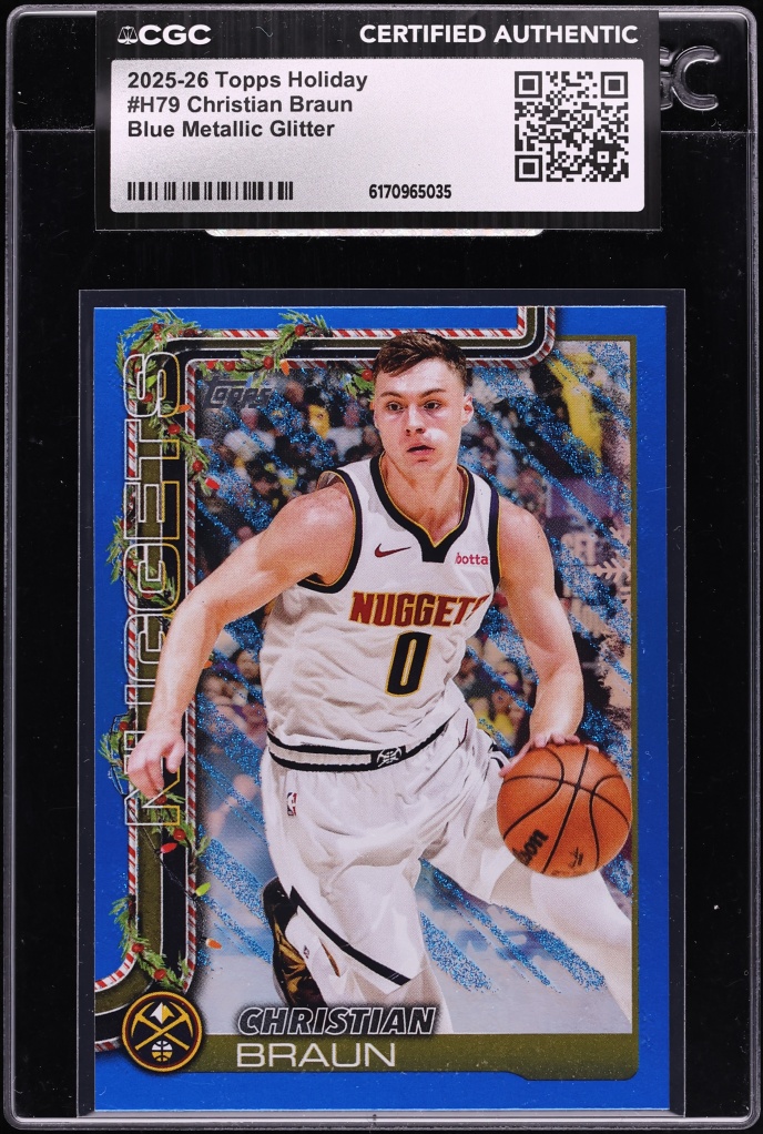 2025 Topps Holiday Blue Metallic Glitter Christian Braun #H79 CGC AUTH