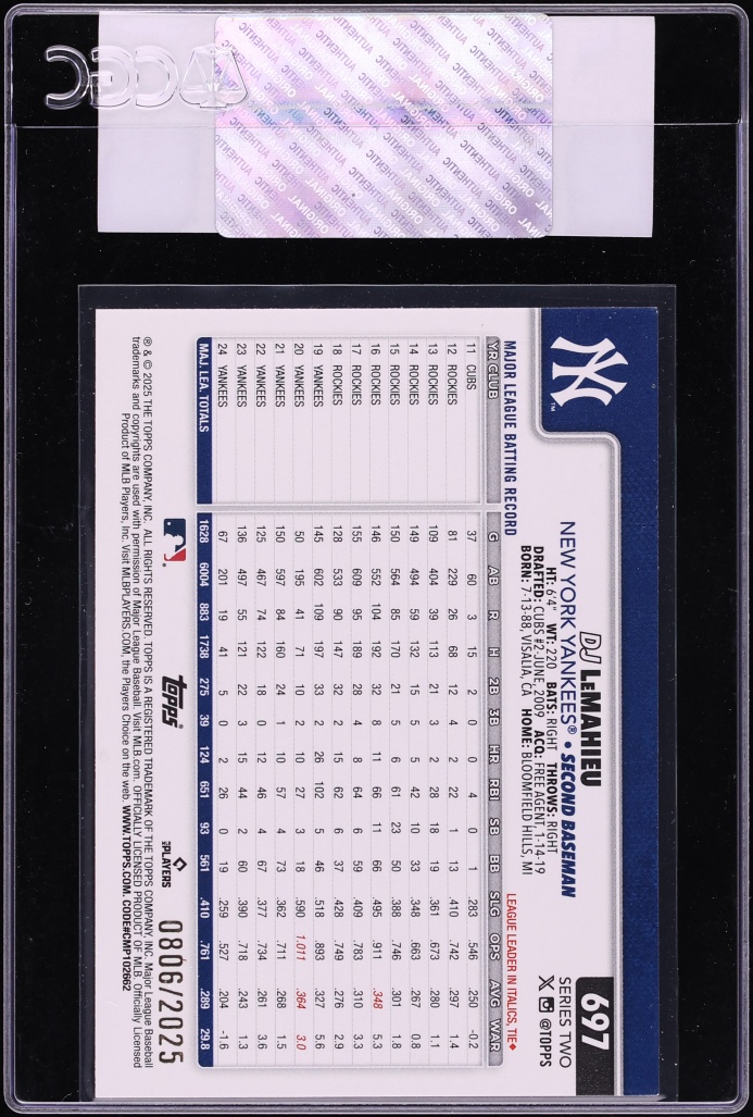 2025 Topps Gold DJ LeMahieu /2025 #697 CGC AUTH