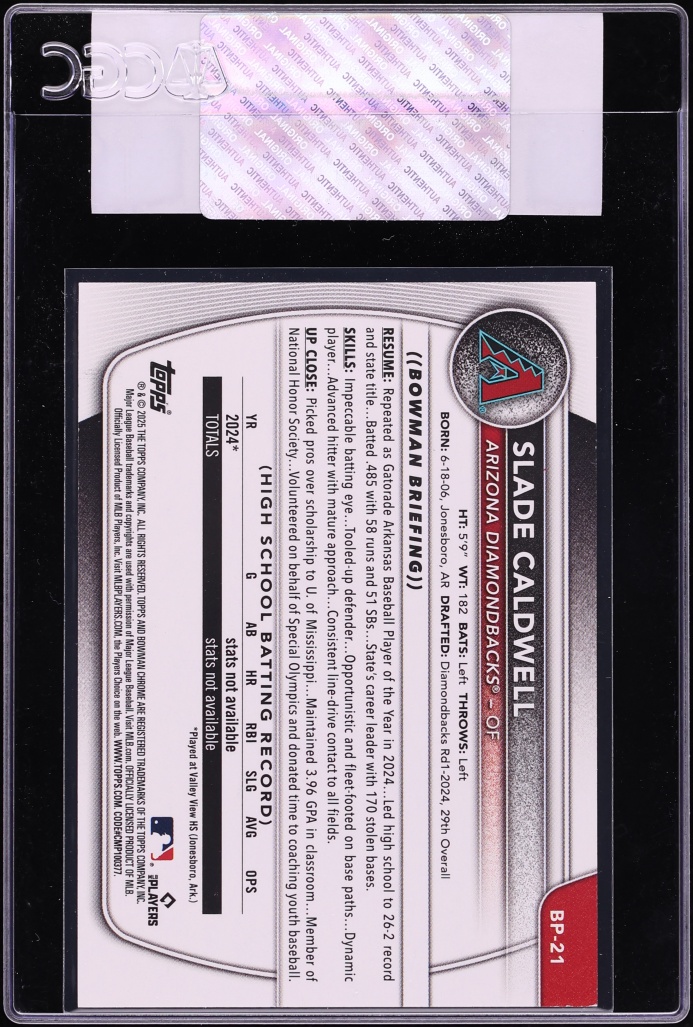 2025 Bowman Neon Green Slade Caldwell PROSPECT /399 #BP-21 CGC AUTH
