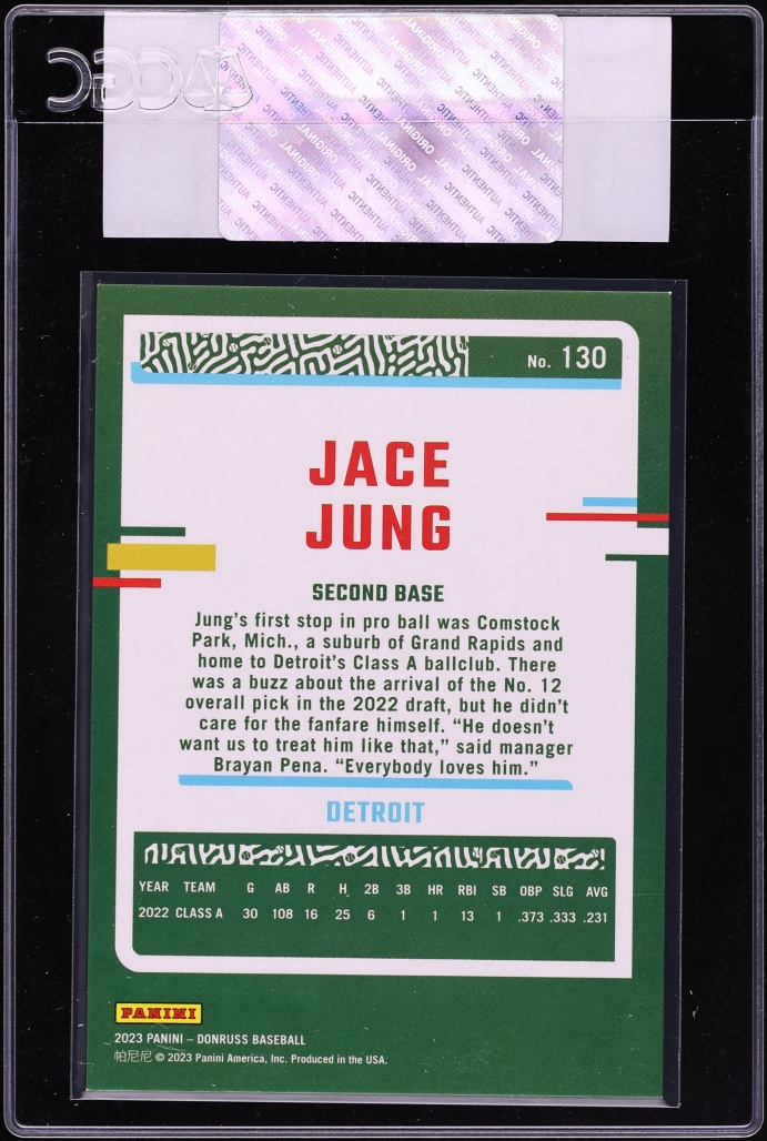 2023 Donruss Holo Red Jace Jung ROOKIE /2023 #130 CGC AUTH
