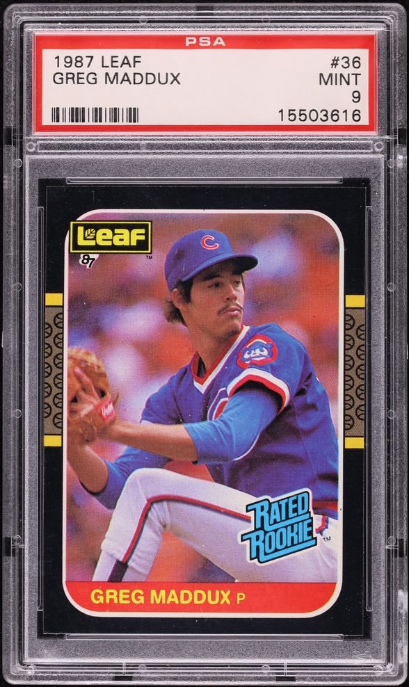 1987 Leaf Greg Maddux ROOKIE RC #36 PSA 8 NM-MT on Fanatics Collect