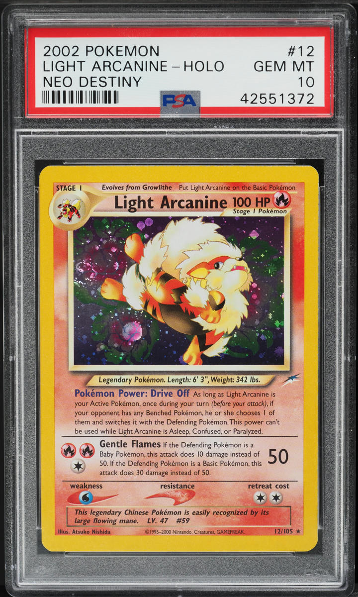 2002 Pokemon Neo Destiny Holo Light Arcanine #12 PSA 10 GEM MINT