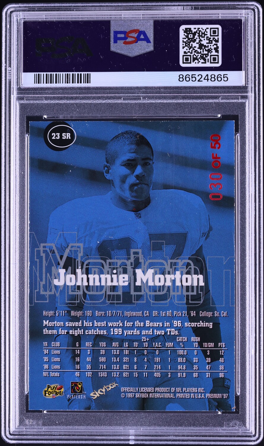 1997 Skybox Premium Rubies Johnnie Morton /50 #23SR PSA 8 NM-MT