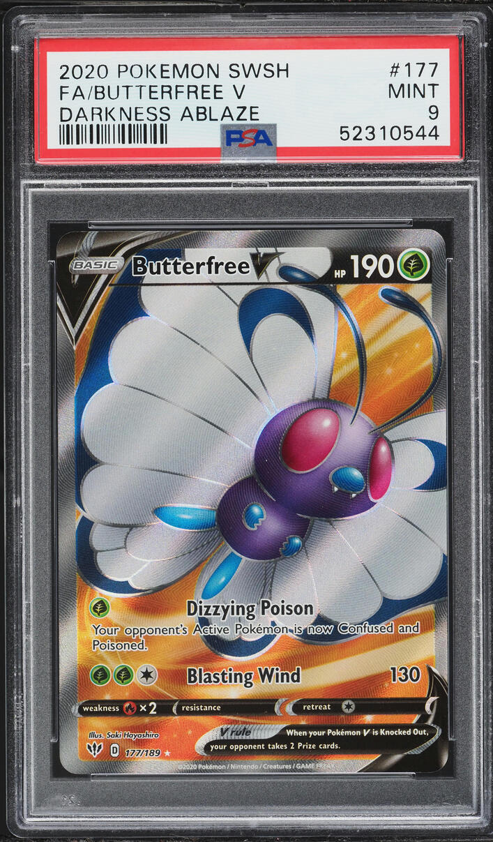 2020 Pokemon Sword & Shield Darkness Ablaze Full Art Butterfree V #177 PSA 9 MINT