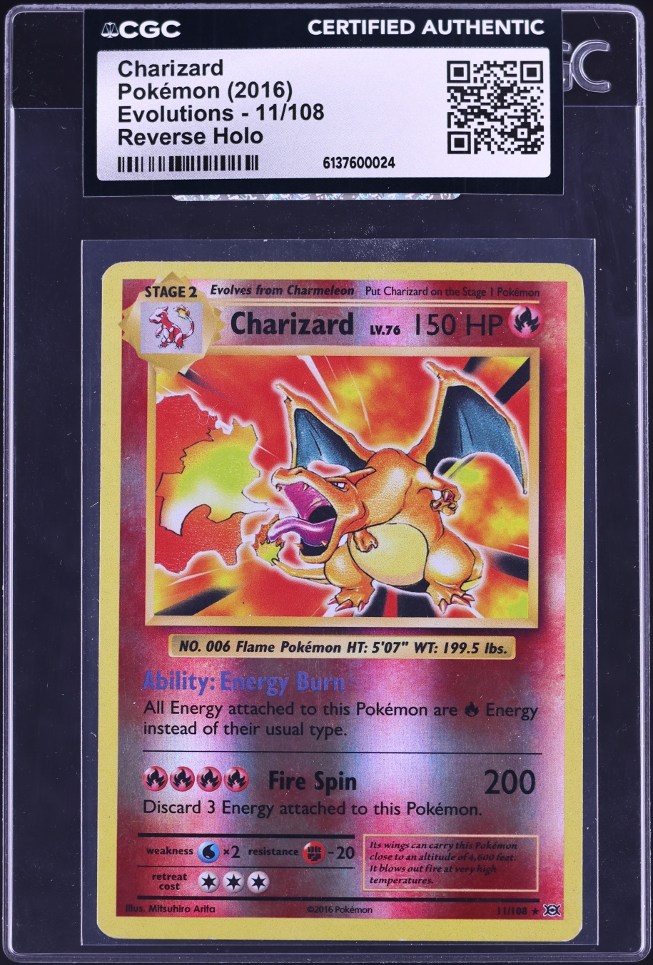 2016 Pokemon XY Evolutions Reverse Holo Charizard #11 CGC AUTH