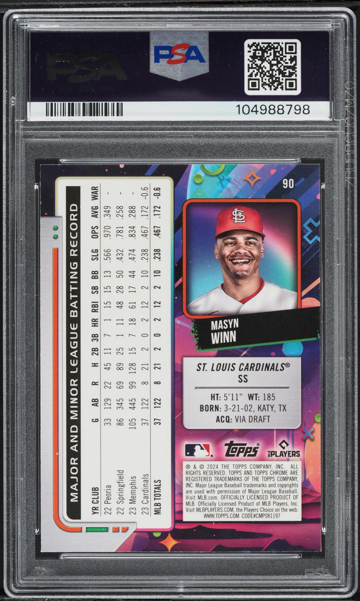 2024 Topps Chrome Cosmic Gold Interstellar Ref. Masyn Winn ROOKIE /50 #90 PSA 9