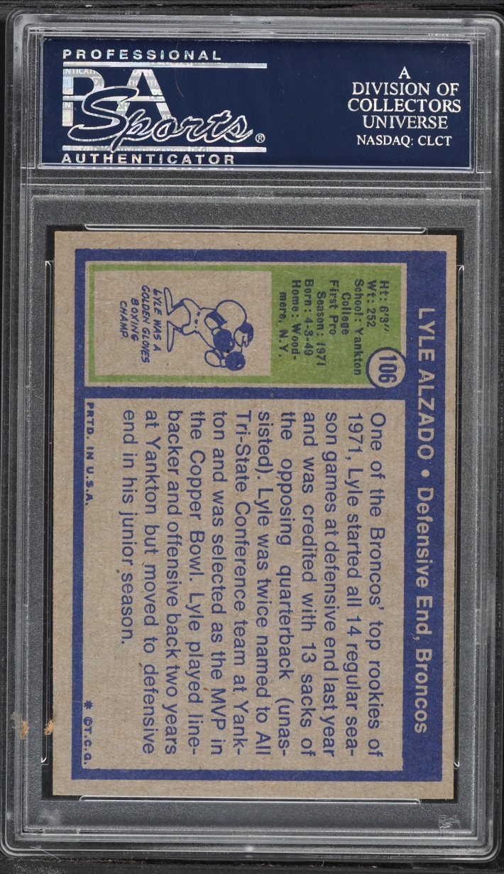 1972 Topps Football Lyle Alzado ROOKIE #106 PSA 7 NRMT