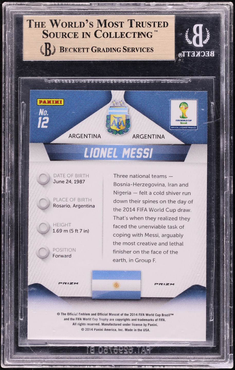 2014 Panini Prizm World Cup Yellow Red Pulsar Lionel Messi #12 BGS 9.5 GEM MINT