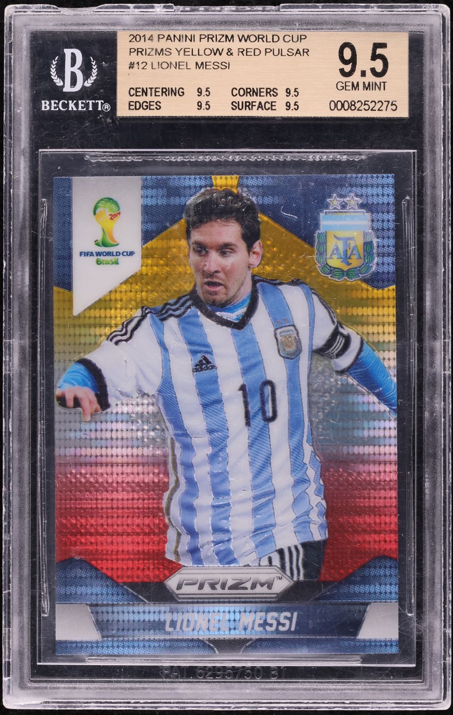2014 Panini Prizm World Cup Yellow Red Pulsar Lionel Messi #12 BGS 9.5 GEM MINT