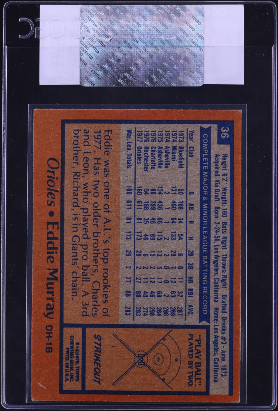 1978 Topps Eddie Murray ROOKIE #36 CGC AUTH