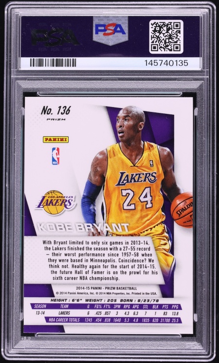 2014 Panini Prizm Silver Kobe Bryant #136 PSA 10 GEM MINT