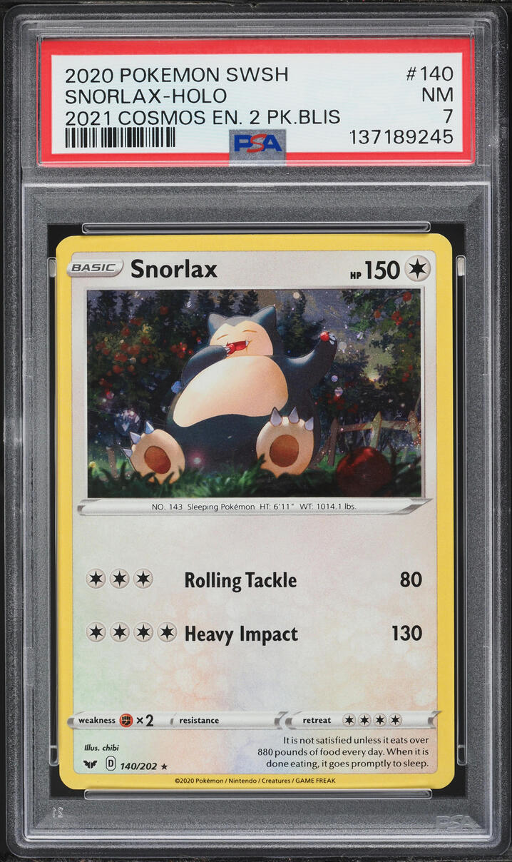2020 Pokemon Sword & Shield Cosmos Holo Snorlax #140 PSA 7 NRMT
