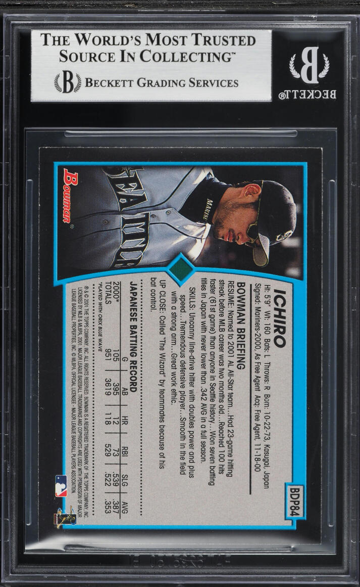 2001 Bowman Draft Picks Ichiro ROOKIE #BDP84 BGS 8.5 NM-MT+