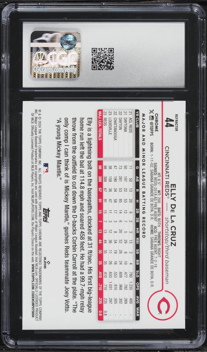 2024 Topps Chrome Refractor Elly De La Cruz ROOKIE #44 CGC 9 MINT