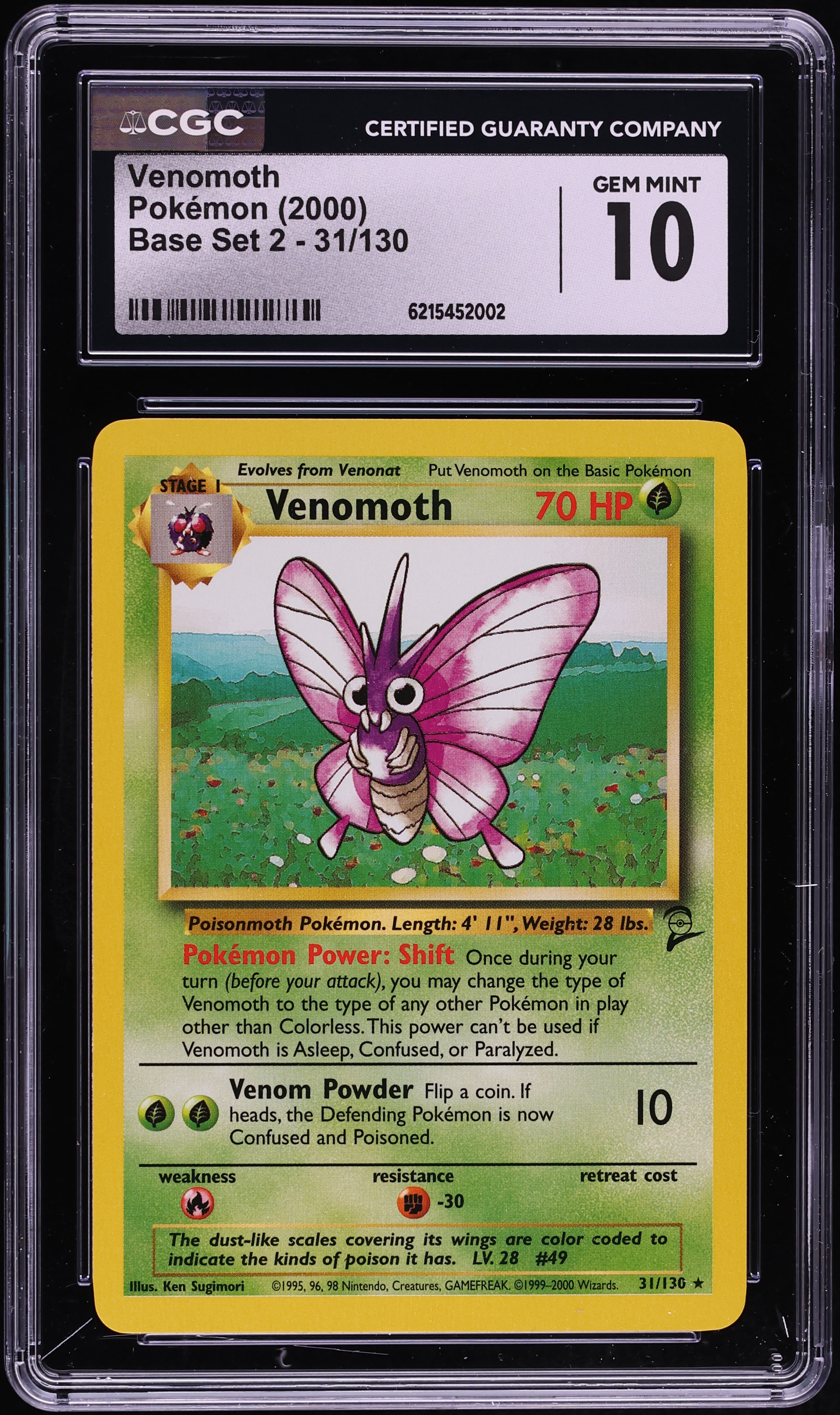 2000 Pokemon Base Set 2 Venomoth #31 CGC 10 GEM MINT