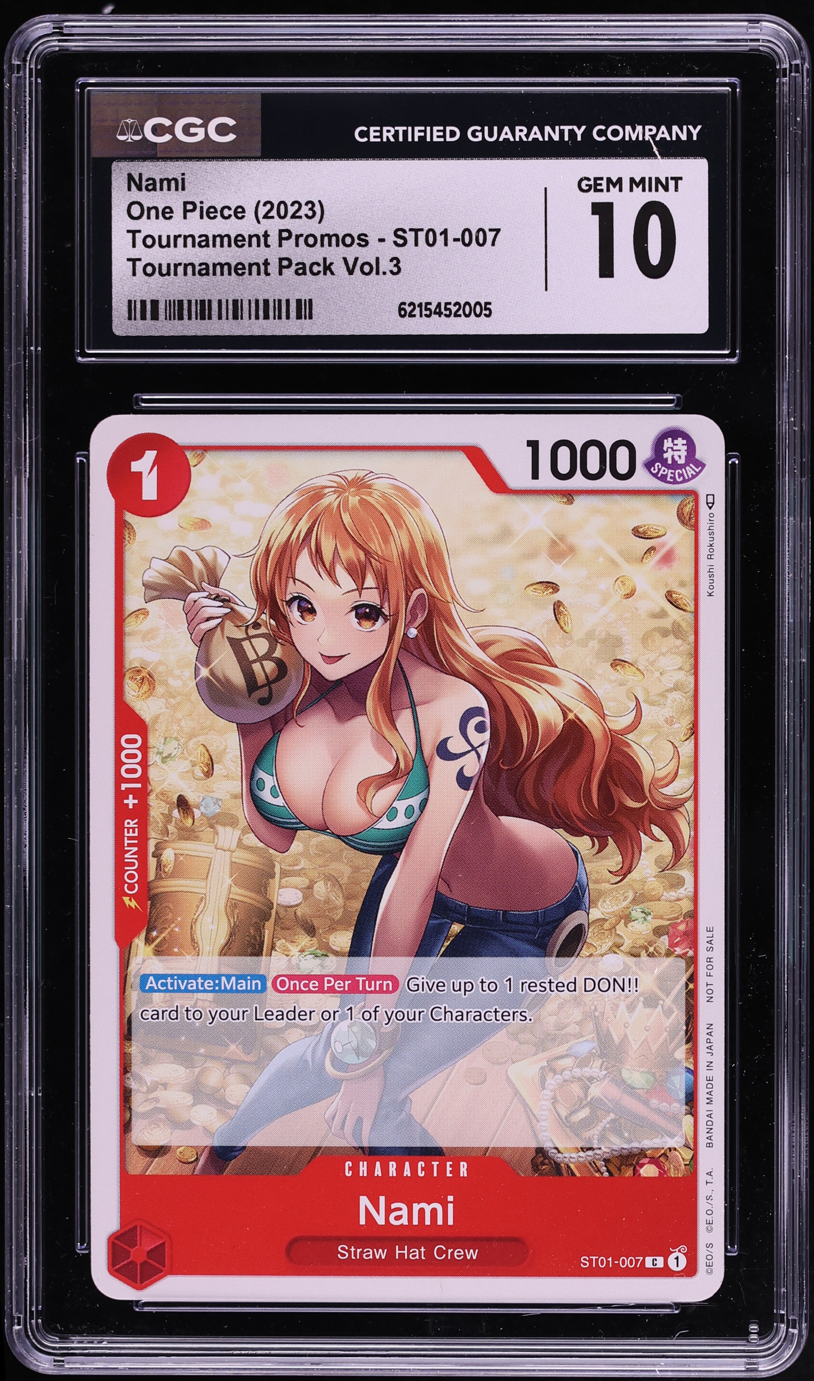 2023 One Piece Promo Tournament Pack Vol. 3 Nami #ST01-007 CGC 10 GEM MINT