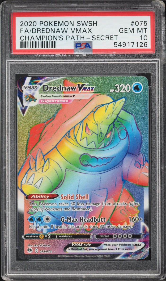 2020 Pokemon Sword & Shield Champion's Path Rainbow Rare Drednaw VMAX #75 PSA 10 GEM MINT