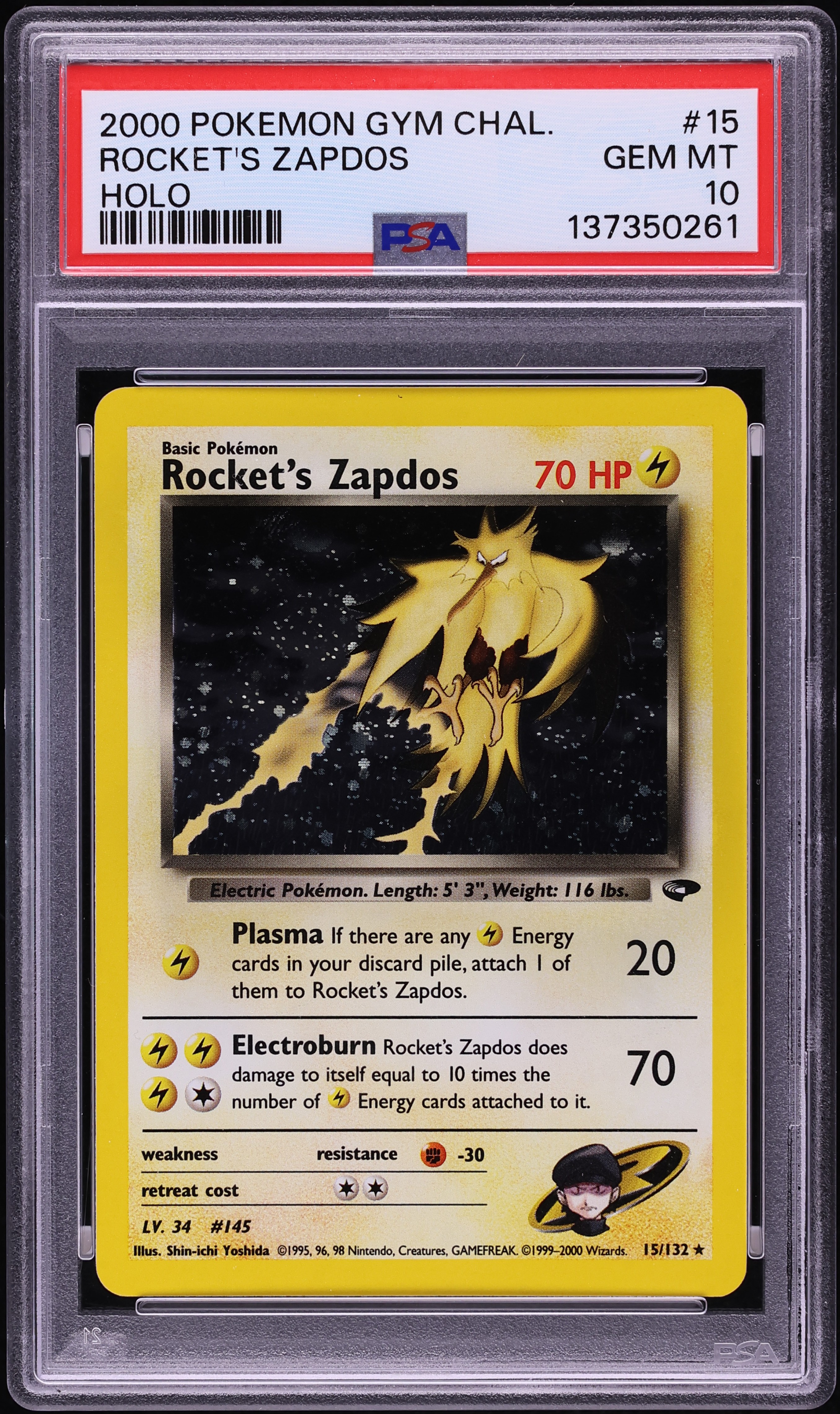 2000 Pokemon Gym Challenge Holo Rocket's Zapdos #15 PSA 10 GEM MINT