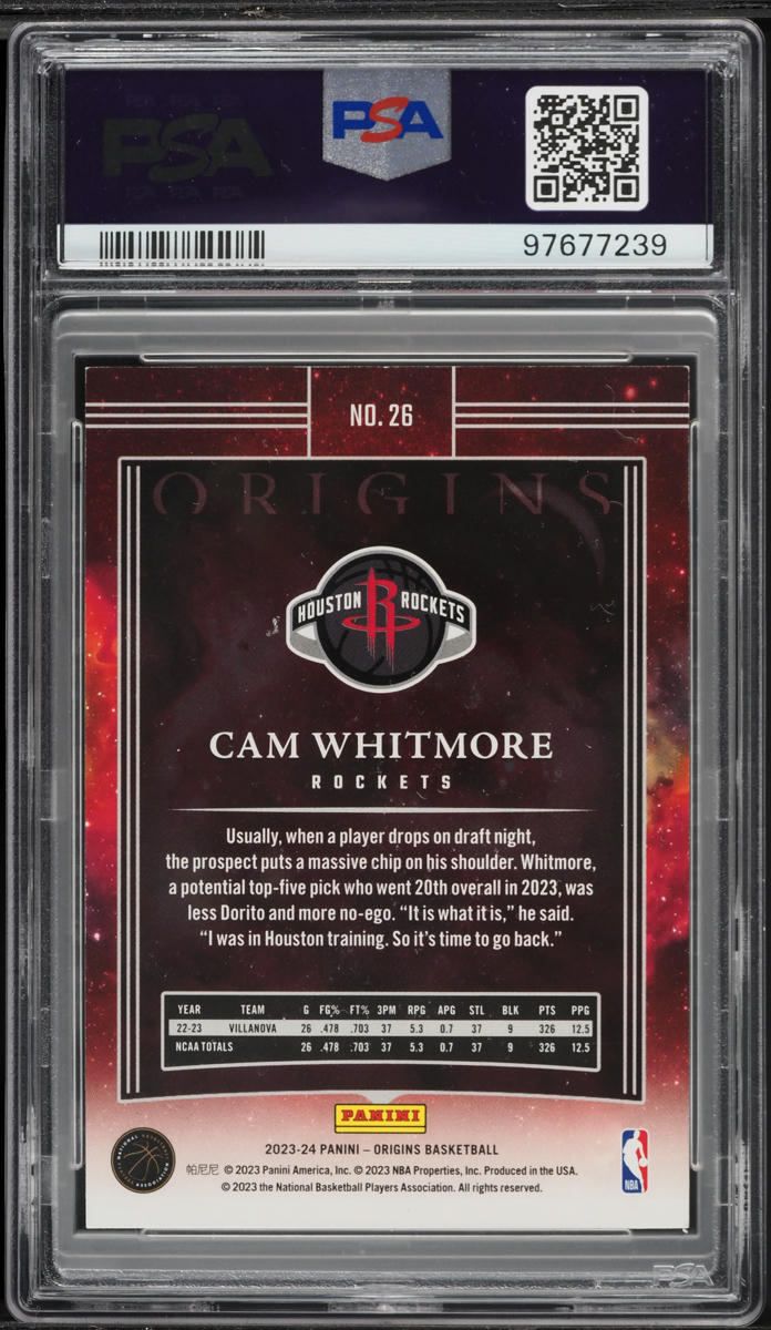2023 Panini Origins Pink Cam Whitmore ROOKIE /60 #26 PSA 8 NM-MT