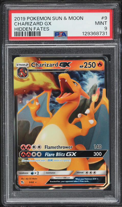 2019 Pokemon Sun & Moon Hidden Fates Charizard GX #9 PSA 10 GEM