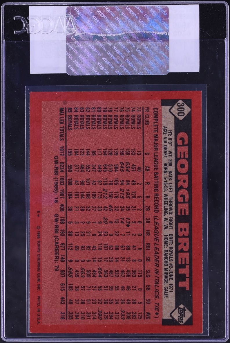 1986 Topps George Brett #300 CGC AUTH
