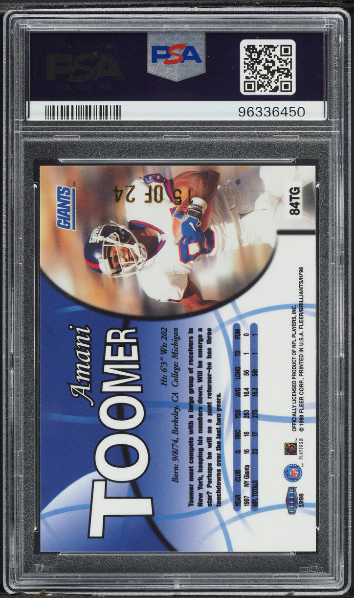 1998 Fleer Brilliants 24-Karat Gold Amani Toomer /24 #84TG PSA 8 NM-MT