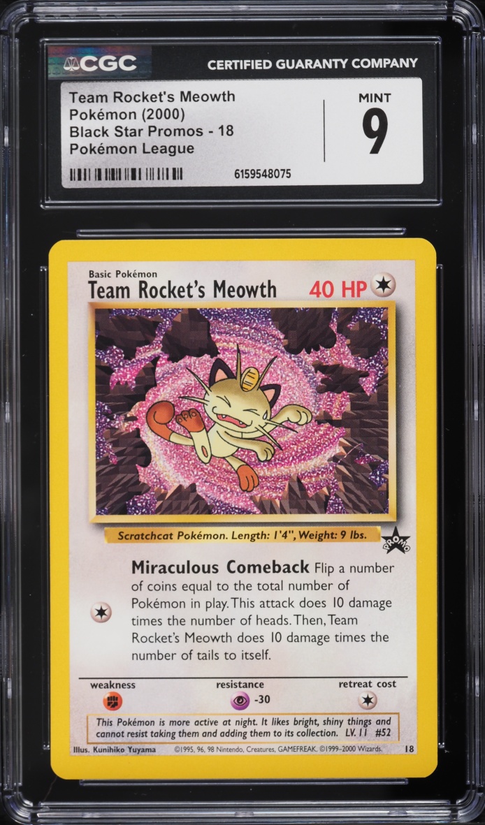 2000 Pokemon Black Star Promo League Team Rocket's Meowth #18 CGC 9 MINT