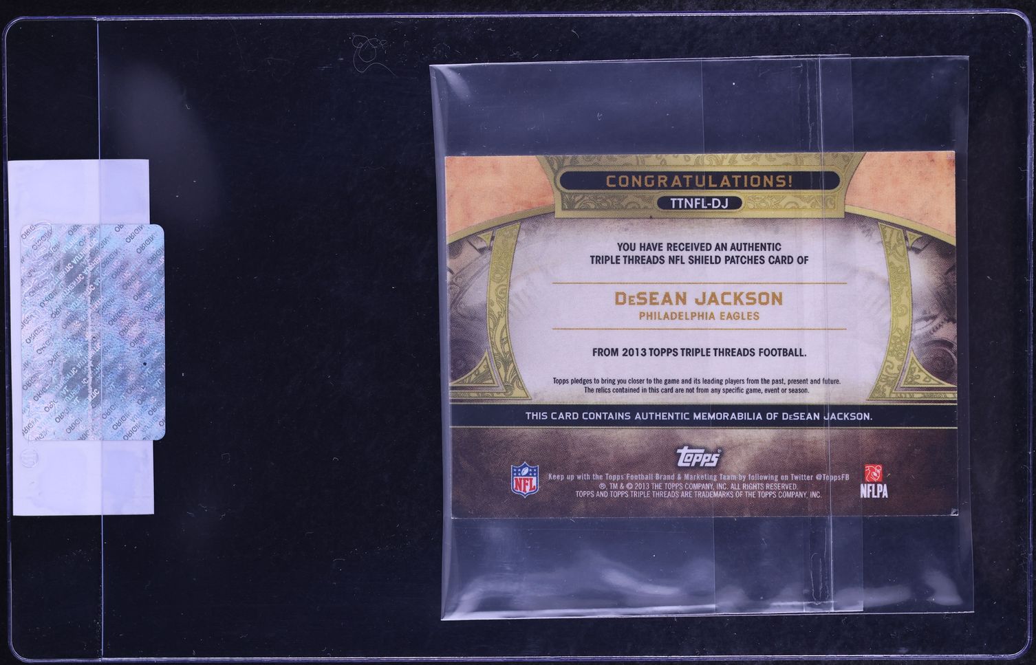 2013 Topps Triple Threads DeSean Jackson NFL SHIELD PATCH 1/1 #TTNFL-DJ CGC AUTH