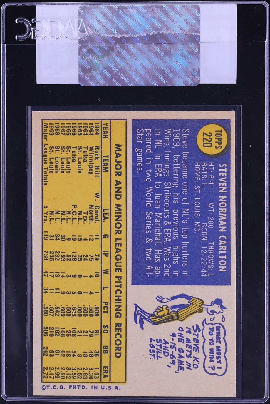 1970 Topps Steve Carlton #220 CGC AUTH